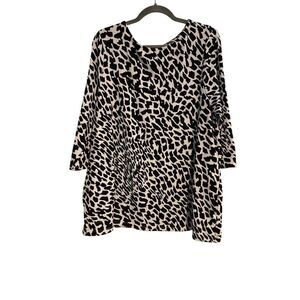 Chicos 3 Top Women XL Black & White Animal Print 3/4 Sleeve Knit Tunic Long Line